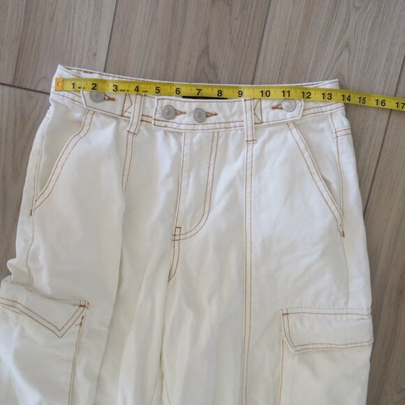 Skater Aesthetic White Cargo Pants With Brown Embordary And Zippers Sz Small - Picture 13 of 16